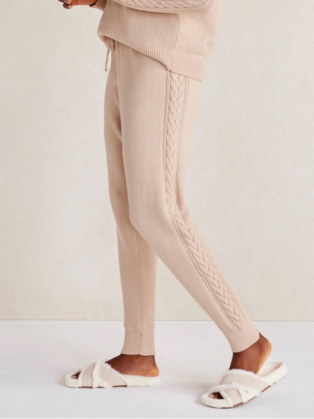 Haven Well Within Organic Cotton Cashmere Cable Knit Joggers in Cream